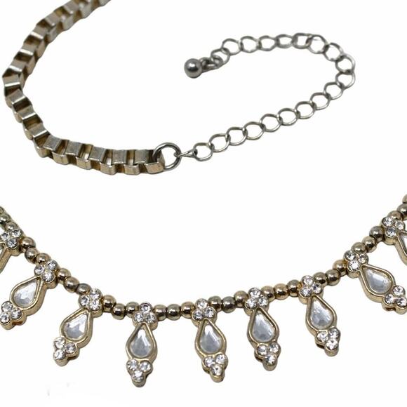 Vintage Elegant Box Chain Necklace with Teardrop Rhinestones 25" long - Hey Viv - Picture 3 of 7